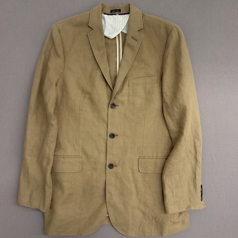 J.Crew Mens Tan 100% Irish Linen 3-Button Sport Coat Blazer 42L‎ Khaki 91064
